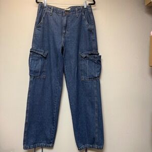 Levis 94 Baggy Cargo Jeans Womens 28 Blue Excellent High Rise Wide Leg S110760